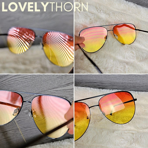 QUAY // ltd ed desi collab oversize black frame orange yellow fade lens aviators - Picture 16 of 16